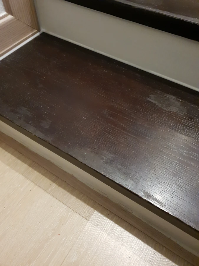 원목계단 디딤판 단면 복원 마감